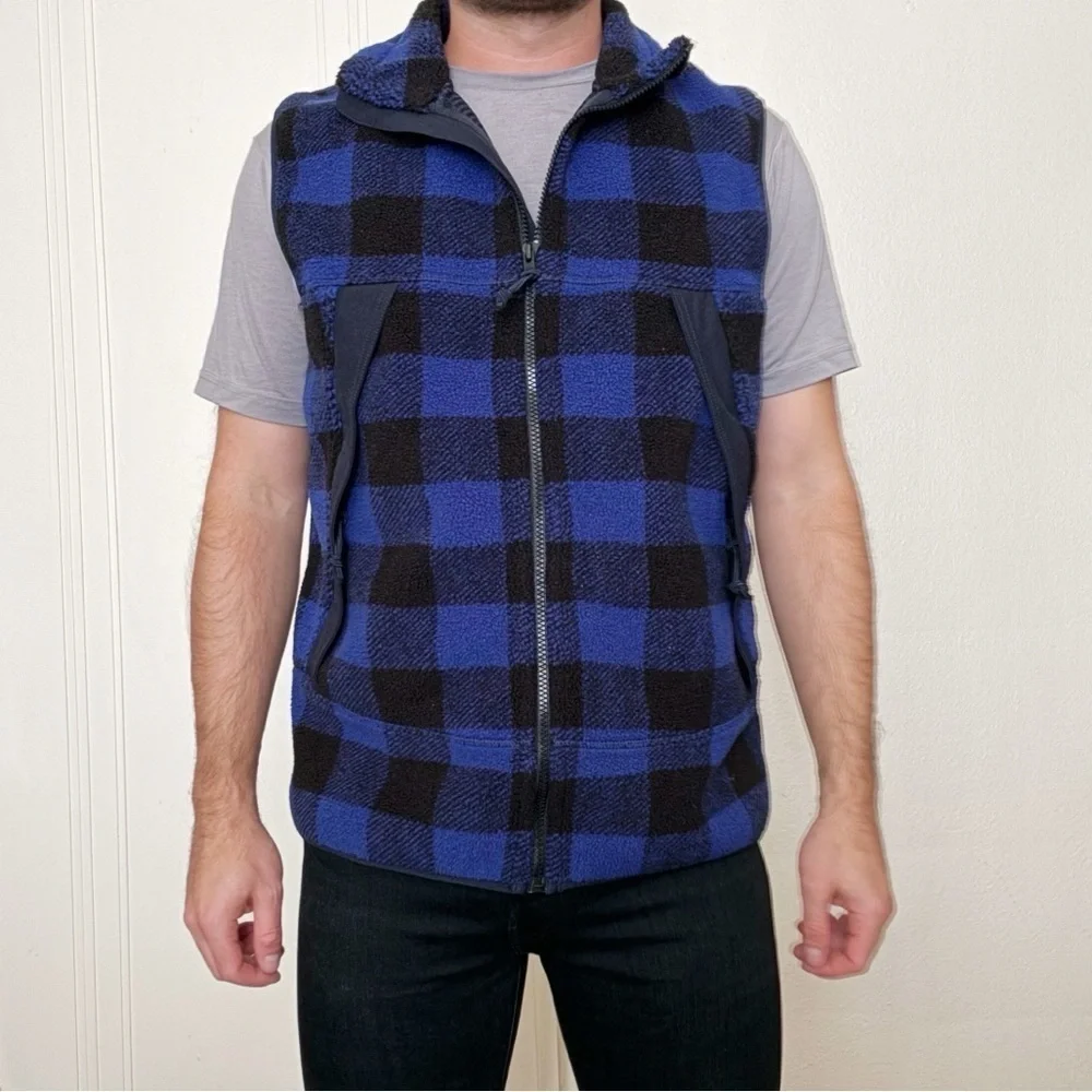 J. Crew Men’s Nordic Sherpa Fleece Vest Check Buffalo Plaid Size Medium